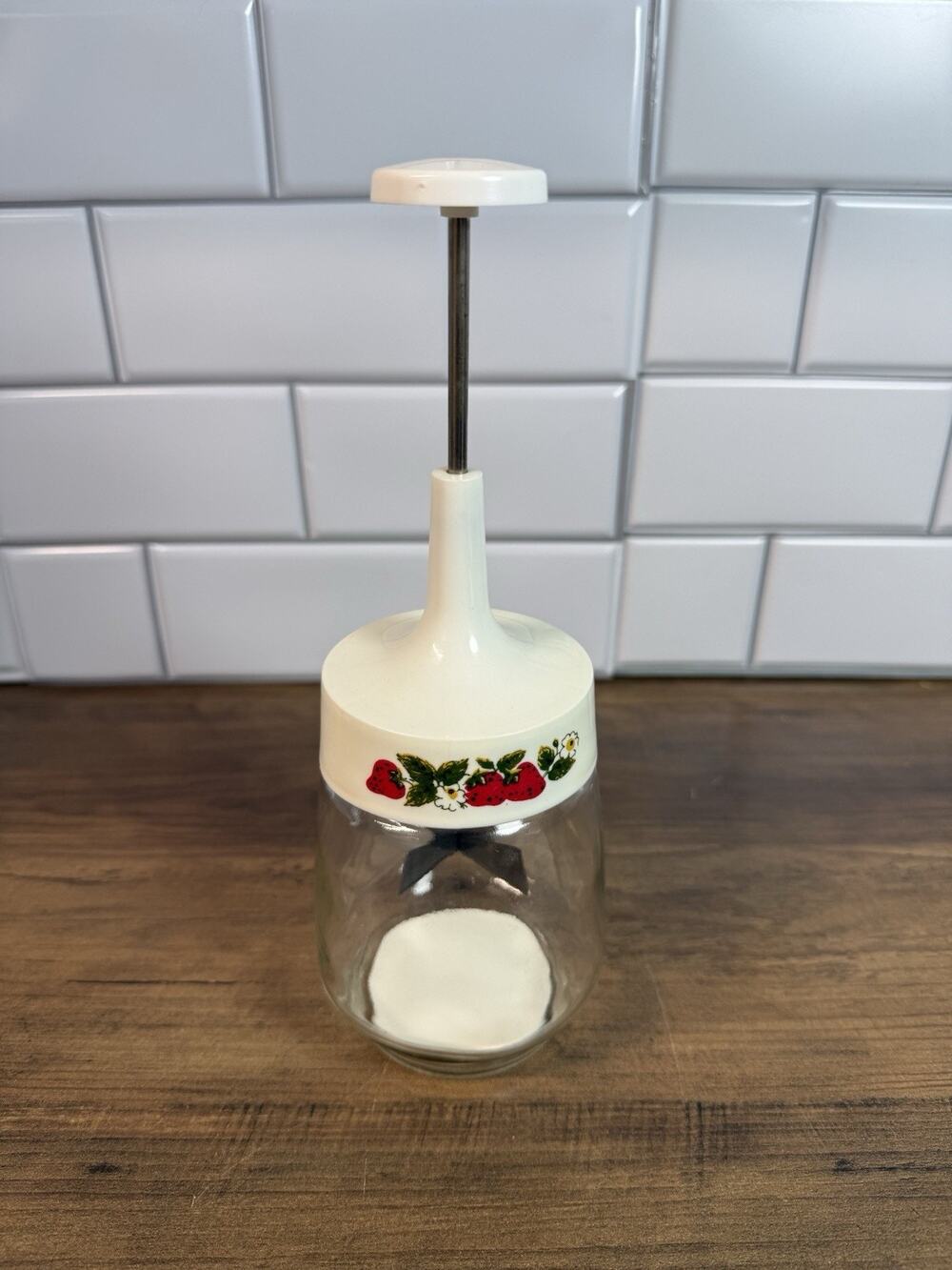 Vintage Federal Housewares Nut Chopper Glass Jar Strawberry Design Chicago